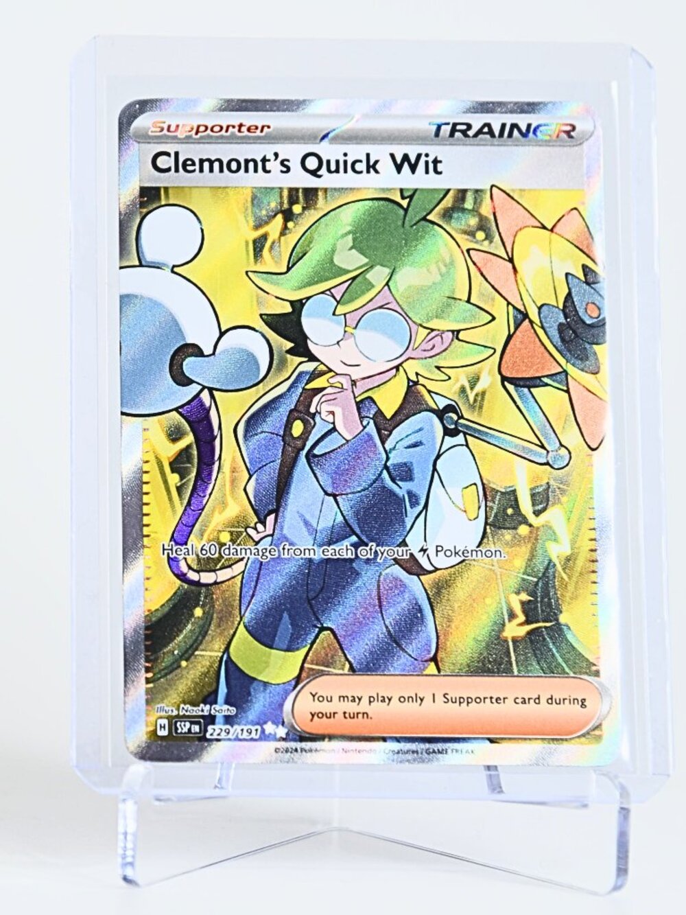 Pokemon Card Clemont's Quick Wit Ultra Rare Holo 229/191 Surging Sparks